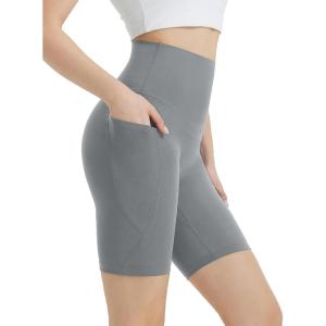 image:imagebaleaf Womens 8 Biker Shorts Super High Waisted Tummy Control Yoga Workout Gym Short with PocketsDark Gray
