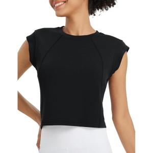 image:imagebaleaf Womens Crop Workout Tank Tops Modal Soft Sleeveless Yoga Top Athletic Running Lounge Loose ShirtsBlack