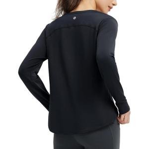 image:imagebaleaf Womens Long Sleeve Workout Shirts Lightweight Quick Dry Running Athletic Yoga Tops with Curved Hem Thumb LoopBlack
