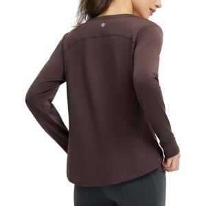 image:imagebaleaf Womens Long Sleeve Workout Shirts Lightweight Quick Dry Running Athletic Yoga Tops with Curved Hem Thumb LoopDark Brown