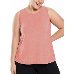 image:imagebaleaf Womens Plus Size Workout Tank Tops Loose Fit Sleeveless Athetic Running Exercise ShirtsHeather Coral