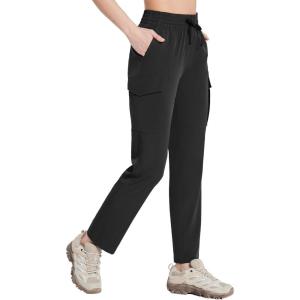 image:imagebaleaf Womens Hiking Pants Cargo Quick Dry Pants Water Resistant Loose Lightweight Travel Fishing Outdoor UPF50Black