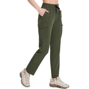 image:imagebaleaf Womens Hiking Pants Cargo Quick Dry Pants Water Resistant Loose Lightweight Travel Fishing Outdoor UPF50Dark Army Green