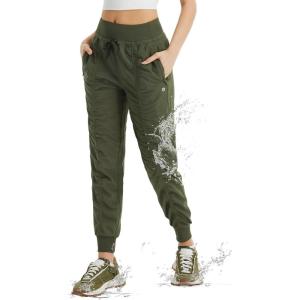 image:imagebaleaf Womens Joggers with Zip Pockets Hiking Pants Lightweight Quick Dry Water Resistant Track PantsArmy Green