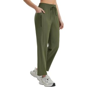 image:imagebaleaf Womens Athletic Running Pants Stretch Quick Dry Zipper Pocket High Waisted Sweatpants Hiking Walking UPF 50Army Green
