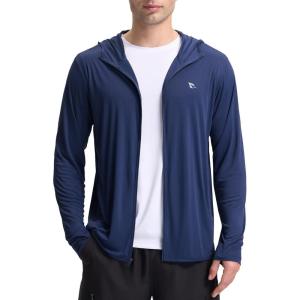 image:imagebaleaf Mens UPF 50 Full Zip Light Jacket Hooded Long Sleeve Cooling Shirt with Pocket Hiking Fishing Outdoor PerformanceNavy Blue