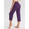 image:imagebaleaf Womens Capri Pants with Pockets Yoga Capri Leggings High Waist Wide Leg Crop Exercise Workout Summer PantsDark Purple