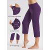 image:imagebaleaf Womens Capri Pants with Pockets Yoga Capri Leggings High Waist Wide Leg Crop Exercise Workout Summer PantsDark Purple