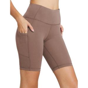 image:imagebaleaf Biker Shorts Women Yoga Gym Workout Spandex Running Volleyball Tummy Control Compression with Pockets 8 Brown XXL