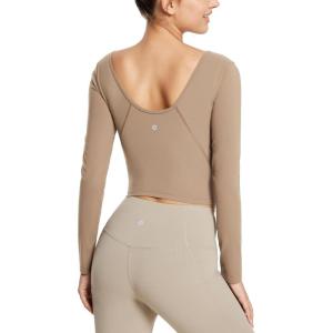 image:imagebaleaf Nuleaf Scoop Neck Long Sleeve Crop Top for Women Slim Fit Workout Shirts Tight Base Layer Athletic Gym Casual Cocoa Brown L