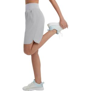 image:imagebaleaf Womens Bermuda Long Shorts 9 Knee Length Athletic Running Shorts with Zip Pockets Stretch Loose Summer UPF 50Gray