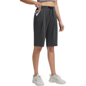 image:imagebaleaf Womens Bermuda Lounge Long Shorts Knee Length with Pockets High Waisted Casual Athletic Yoga ShortsHeather Black
