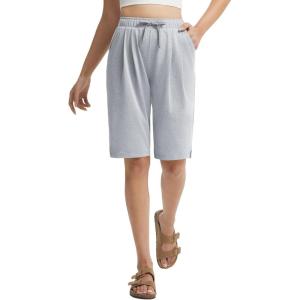 image:imagebaleaf Womens Bermuda Lounge Long Shorts Knee Length with Pockets High Waisted Casual Athletic Yoga ShortsHeather Light Gray
