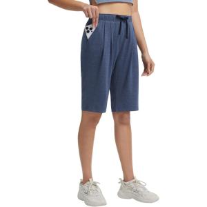 image:imagebaleaf Womens Bermuda Lounge Long Shorts Knee Length with Pockets High Waisted Casual Athletic Yoga ShortsHeather Navy Blue