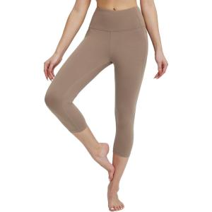 image:imagebaleaf Womens Capri Leggings with Pockets High Waisted Workout Yoga Running Gym Pants for Casual SummerCocoa Crmelycra