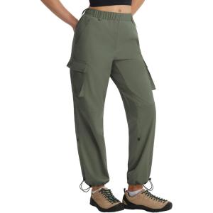 image:imagebaleaf Womens Hiking Pants Lightweight Water Resistant Petite Quick Dry Cargo Trail Pants with Zippered Pockets Summer SPFArmy Green