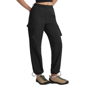 image:imagebaleaf Womens Hiking Pants Lightweight Water Resistant Petite Quick Dry Cargo Trail Pants with Zippered Pockets Summer SPFBlack