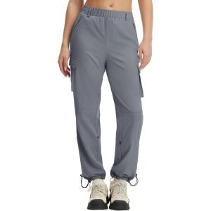 image:imagebaleaf Womens Hiking Pants Lightweight Water Resistant Petite Quick Dry Cargo Trail Pants with Zippered Pockets Summer SPFDark Gray