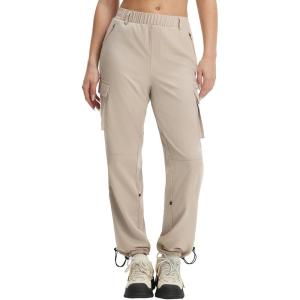 image:imagebaleaf Womens Hiking Pants Lightweight Water Resistant Petite Quick Dry Cargo Trail Pants with Zippered Pockets Summer SPFKhaki