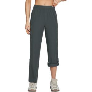 image:imagebaleaf Womens Hiking Water Resistant Pants UPF Roll Up Convertible Capri Pant Quick Dry Zipper Pockets Travel FishingGrey