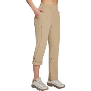 image:imagebaleaf Womens Hiking Water Resistant Pants UPF Roll Up Convertible Capri Pant Quick Dry Zipper Pockets Travel FishingKhaki