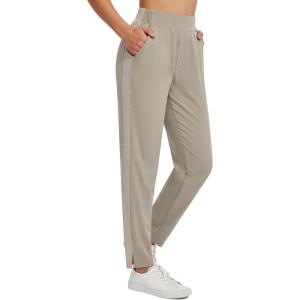 image:imagebaleaf Womens Pants with Zipper Pockets Stretch Golf Pants High Waist Travel Athletic Work Casual UPF50Brown