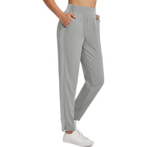 image:imagebaleaf Womens Pants with Zipper Pockets Stretch Golf Pants High Waist Travel Athletic Work Casual UPF50Grey