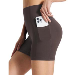 image:imagebaleaf Womens Spandex Shorts 5 High Waisted Biker Workout Lycra Compression Shorts with Pockets Brown XXL