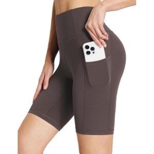 image:imagebaleaf Womens Spandex Shorts 8 High Waisted Biker Workout Lycra Compression Shorts with Pockets Brown XXXL