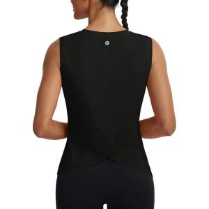 image:imagebaleaf Women Athletic Tops Sleeveless Workout Tank Tops Tennis Running Yoga Tennis Gym Split Back Quick Dry UPF 50Black