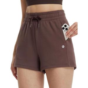 image:imagebaleaf Womens 4 High Waisted Workout Shorts with Pockets Elastic Athletic Gym Running Yoga Shorts Modal SoftDark Brown