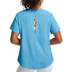 image:imagebaleaf Womens Short Sleeve Workout Tops Open Back Yoga Shirts UPF 50 Athletic Gym Running T ShirtEthereal Blue