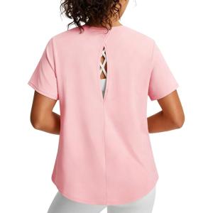image:imagebaleaf Womens Short Sleeve Workout Tops Open Back Yoga Shirts UPF 50 Athletic Gym Running T ShirtLight Pink