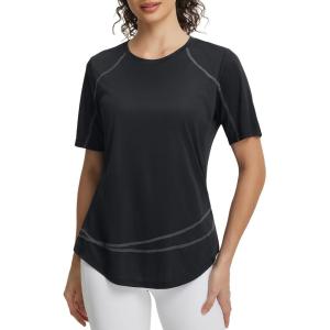 image:imagebaleaf Womens Sun Shirt Short Sleeve UPF 50 UV Protection Quick Dry Lightweight Workout Tops for Hiking RunningBlack
