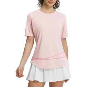 image:imagebaleaf Womens Sun Shirt Short Sleeve UPF 50 UV Protection Quick Dry Lightweight Workout Tops for Hiking RunningLight Pink