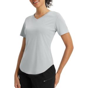 image:imagebaleaf Womens Sun Shirts UPF 50 Short Sleeve UV Protection V Neck Top Moisture Wicking Quick Dry for Hiking Workout RunningLight Gray