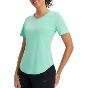 image:imagebaleaf Womens Sun Shirts UPF 50 Short Sleeve UV Protection V Neck Top Moisture Wicking Quick Dry for Hiking Workout RunningLight Green