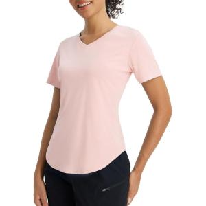 image:imagebaleaf Womens Sun Shirts UPF 50 Short Sleeve UV Protection V Neck Top Moisture Wicking Quick Dry for Hiking Workout RunningLight Pink