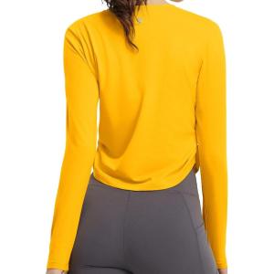 image:imagebaleaf Womens Long Sleeve Workout Tops Soft Crooped Breathable Athletic Active Running Gym Exercise Shirts Lightweight Fall TShirt with Thumb Holes Yellow XXL