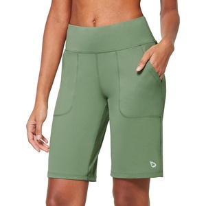 image:imagebaleaf Womens Bermuda Long Shorts Athletic High Waisted Shorts 10 Casual Summer Running Quick Dry Knee LengthOlive Green