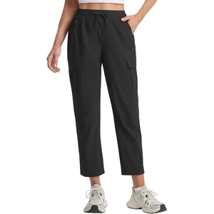 image:imagebaleaf Womens 26 Travel Hiking Pants Petite Stretch Quick Dry Cargo Ankle Pants with Zipper Pockets Summer LightweightBlack