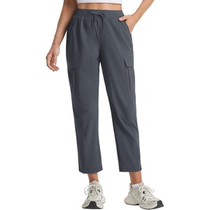 image:imagebaleaf Womens 26 Travel Hiking Pants Petite Stretch Quick Dry Cargo Ankle Pants with Zipper Pockets Summer LightweightDark Gray