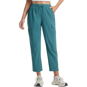 image:imagebaleaf Womens 26 Travel Hiking Pants Petite Stretch Quick Dry Cargo Ankle Pants with Zipper Pockets Summer LightweightDark Green