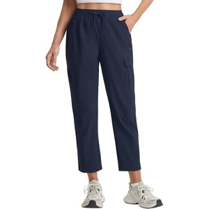 image:imagebaleaf Womens 26 Travel Hiking Pants Petite Stretch Quick Dry Cargo Ankle Pants with Zipper Pockets Summer LightweightNavy Blue