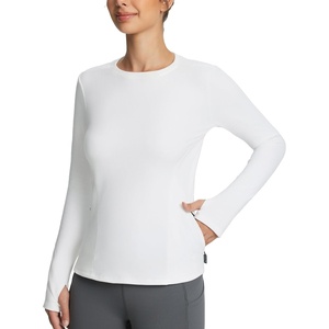 image:imagebaleaf Womens Thermal Tops Fleece Lined Shirts Long Sleeve Cold Weather Winter Gear Workout Zipper Pocket Thumbholes White XXL