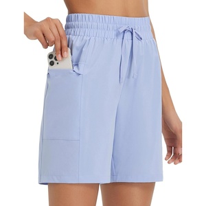 image:imagebaleaf Womens 7 Athletic Shorts Quick Dry Running Workout Lightweight High Waisted Long Shorts with Pockets Light Blue XL