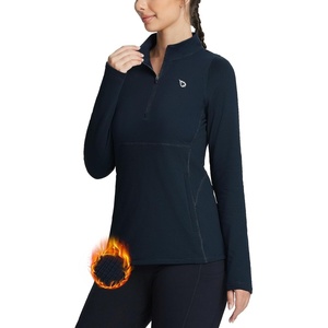 image:imagebaleaf Womens Fleece Running Jackets Half Zip Pullover Thermal Shirts Athletic Cold Weather Gear Winter Zip Pockets Navy XXL