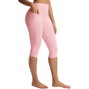 image:imagebaleaf Womens High Waisted Capri Leggings with Pockets Yoga Capris Pants Tummy Control Workout CasualLight Pink