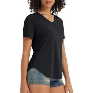image:imagebaleaf Womens Sun Shirt Short Sleeve Lightweight Quick Dry UPF 50 V Neck Loose Fit Workout Top Running Hiking TravelBlack