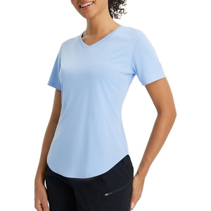 image:imagebaleaf Womens Sun Shirt Short Sleeve Lightweight Quick Dry UPF 50 V Neck Loose Fit Workout Top Running Hiking TravelLight Blue
